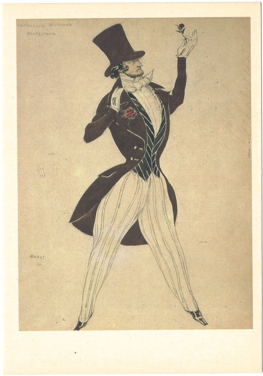 Pukusuunnittelu R. Schumannin balettiin Carnaval, 1910 tekijältä Leon Bakst