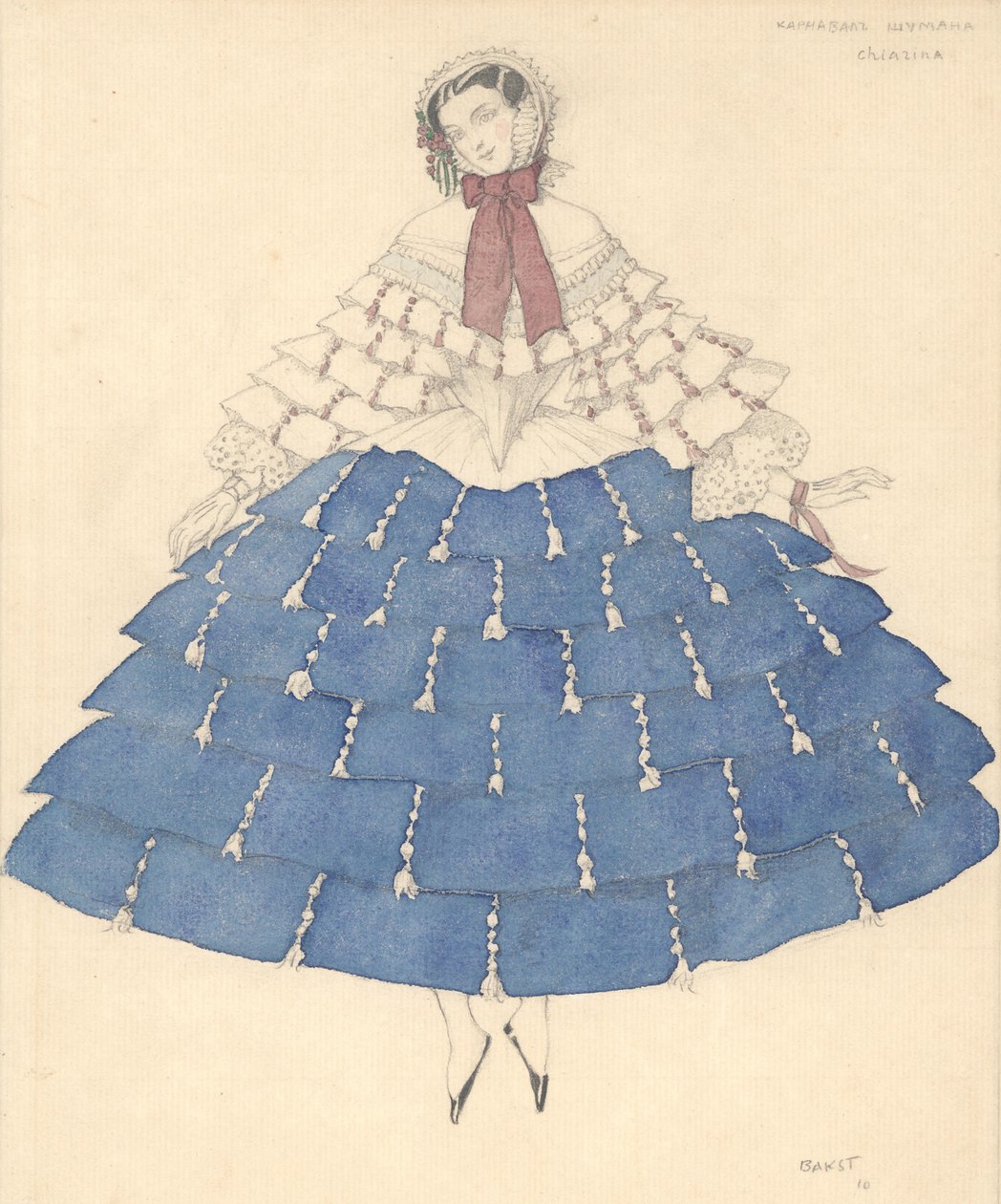 Pukusuunnittelu R. Schumannin balettiin Carnaval, 1910. tekijältä Leon Bakst