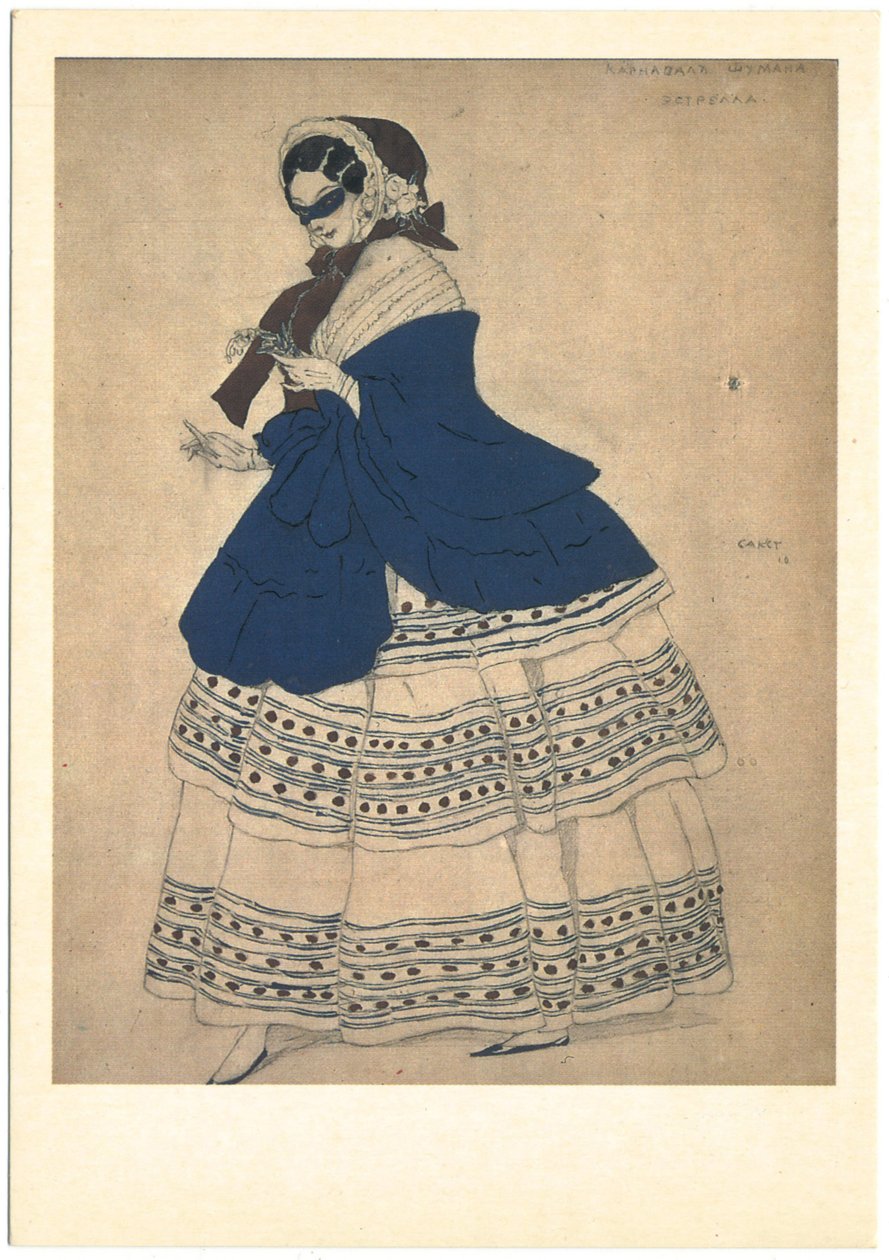 Pukusuunnittelu R. Schumannin balettiin Carnaval, 1910 tekijältä Leon Bakst