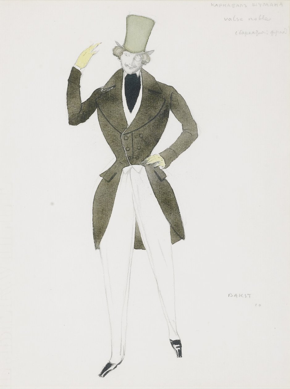 Pukusuunnittelu R. Schumannin balettiin Carnaval, 1910 tekijältä Leon Bakst