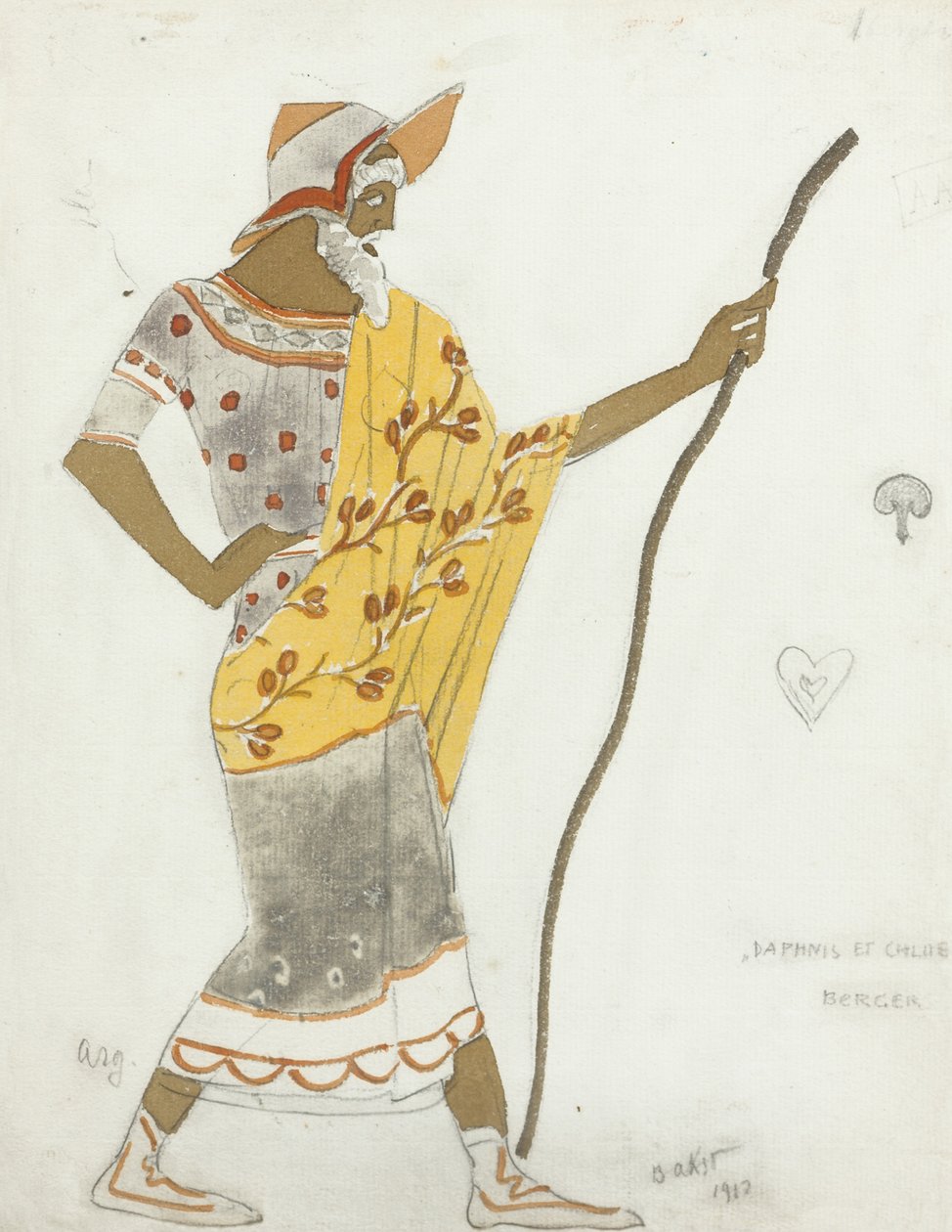 Pukusuunnittelu M. Ravelin balettiin Daphnis et Chloé, 1912 tekijältä Leon Bakst