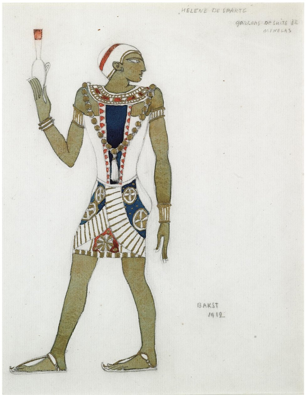 Pukusuunnittelu E. Verhaerenin ja D. de Séveracin balettiin Hélène de Sparte, 1912 tekijältä Leon Bakst