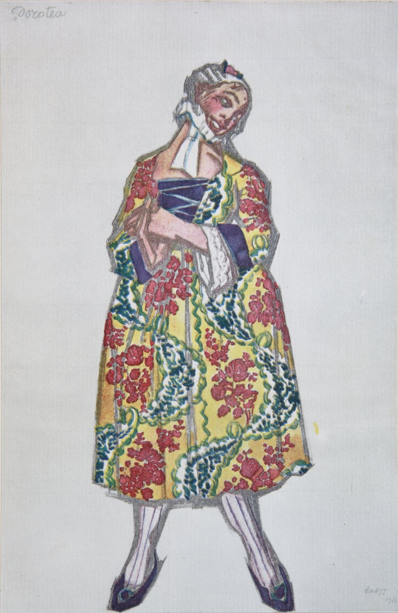 Pukusuunnittelu C. Goldonin balettiin Naiset hyvällä tuulella, 1917 tekijältä Leon Bakst