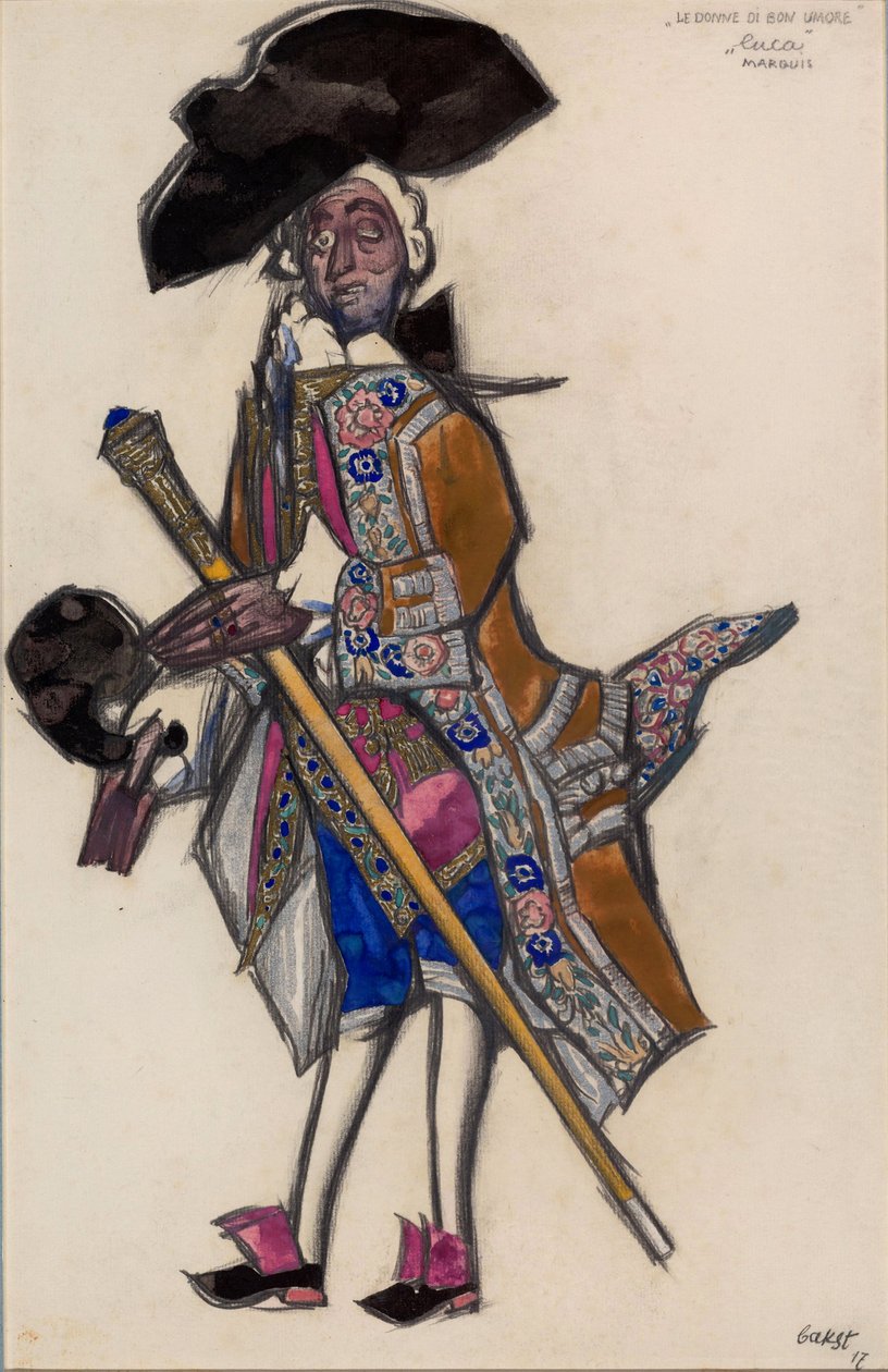Pukusuunnittelu balettiin The Good Humored Ladies tekijältä Leon Bakst