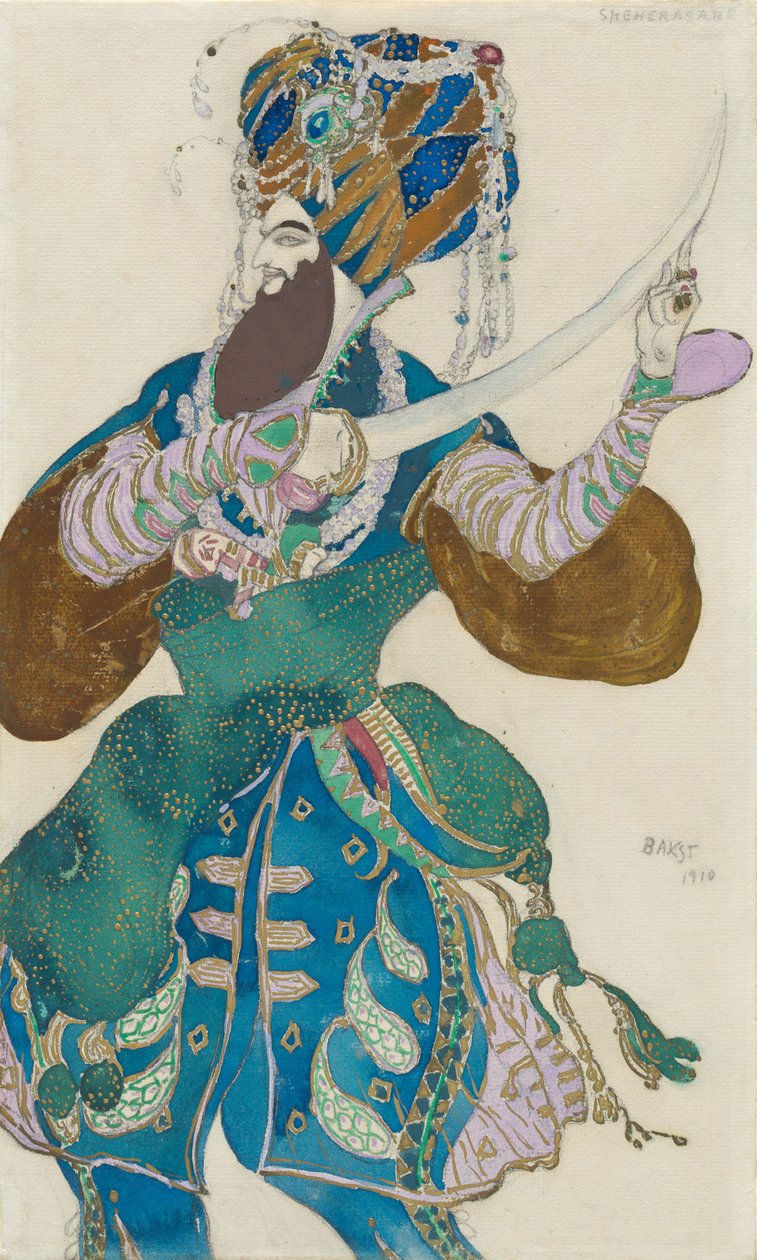 Disseny de vestuari per al ballet Scheharazade de N. Rimsky-Korsakovfinnish tekijältä Leon Bakst