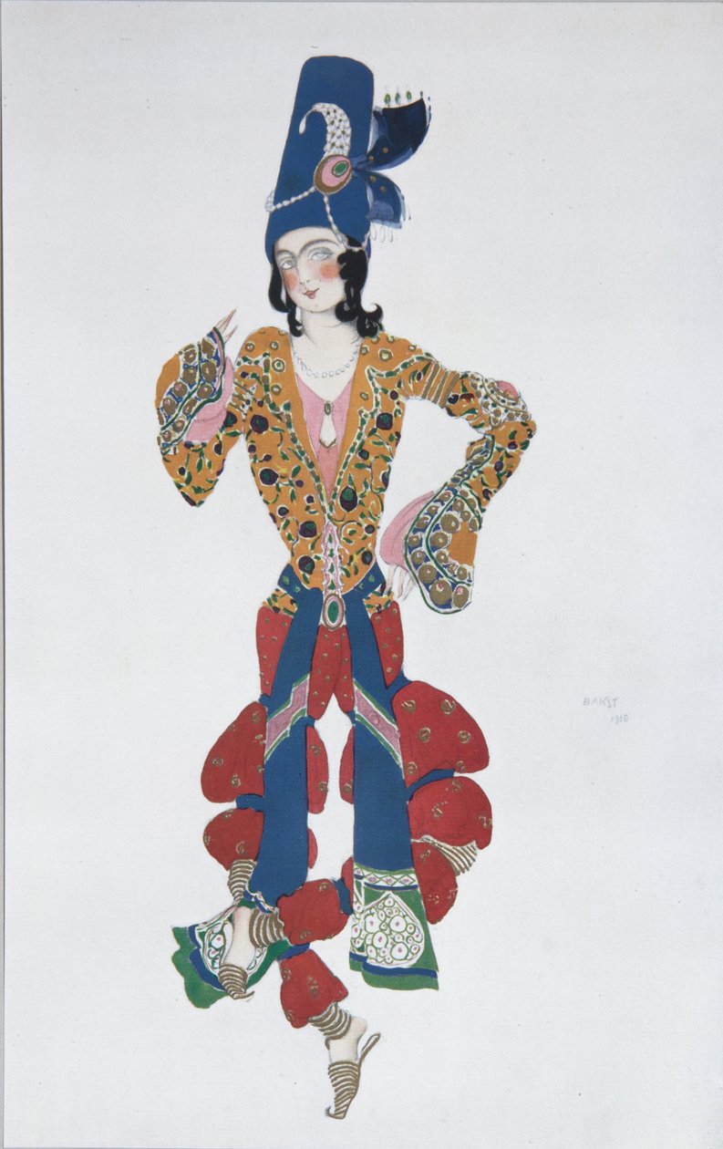 Pukusuunnittelu N. Rimski-Korsakovin balettiin Sheherazade, 1910 tekijältä Leon Bakst