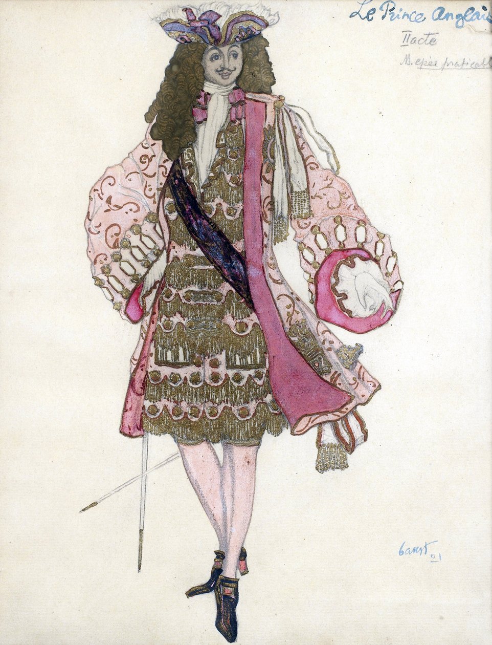 Pukusuunnittelu P. Tšaikovskin balettiin Prinsessa - Bakst, Leon (1866-1924) - 1921 - Akvarelli, guassi paperille - 28x21 - Yksityiskokoelma tekijältä Leon Bakst