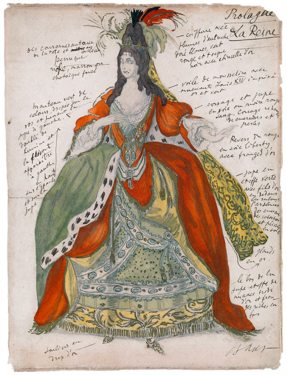 Pukusuunnittelu P. Tšaikovskin balettiin Prinsessa, 1921 tekijältä Leon Bakst