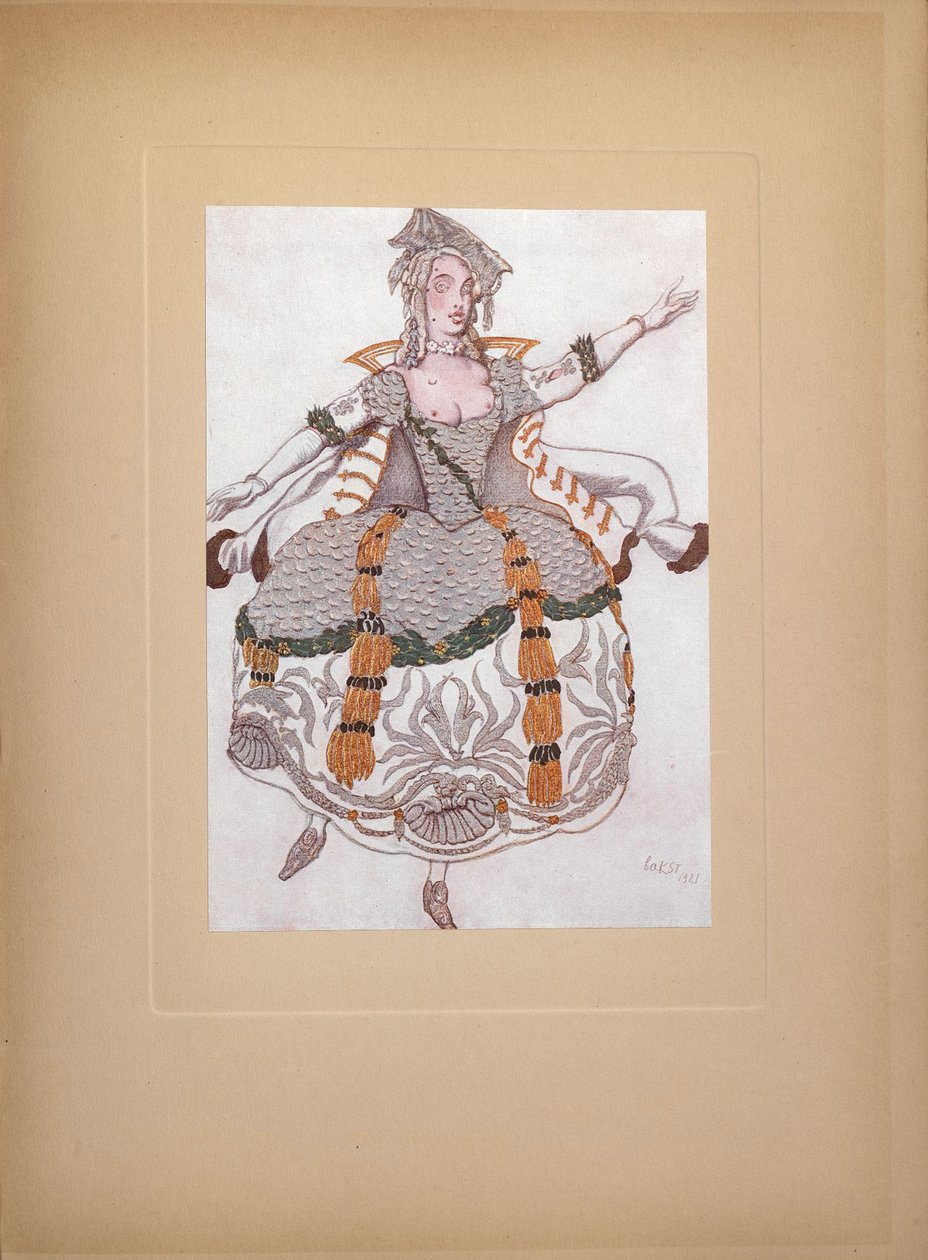 Pukusuunnittelu P. Tšaikovskin balettiin Prinsessa, 1921 tekijältä Leon Bakst