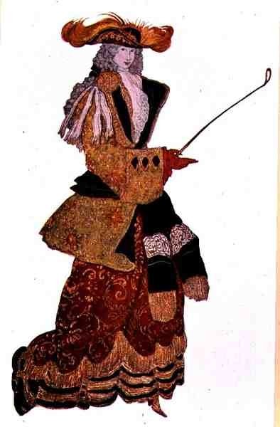 Kreivitär ratsastuksessa, "nukkuvasta prinsessasta" tekijältä Leon Bakst