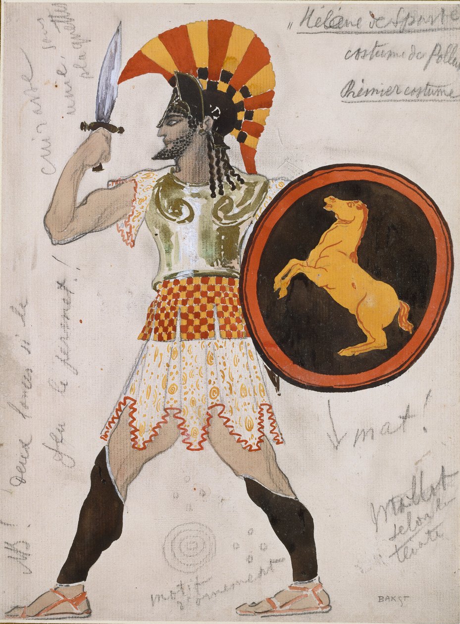 Suunnittelu Polluxin asuun Helene de Spartessa, 1910-luku tekijältä Leon Bakst