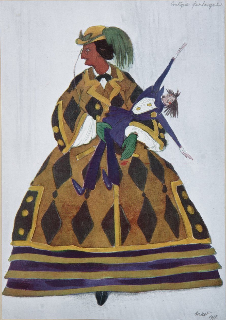 englantilainen. Pukusuunnittelu G. Rossinin balettiin The Magic Toy Shop, 1919 tekijältä Leon Bakst