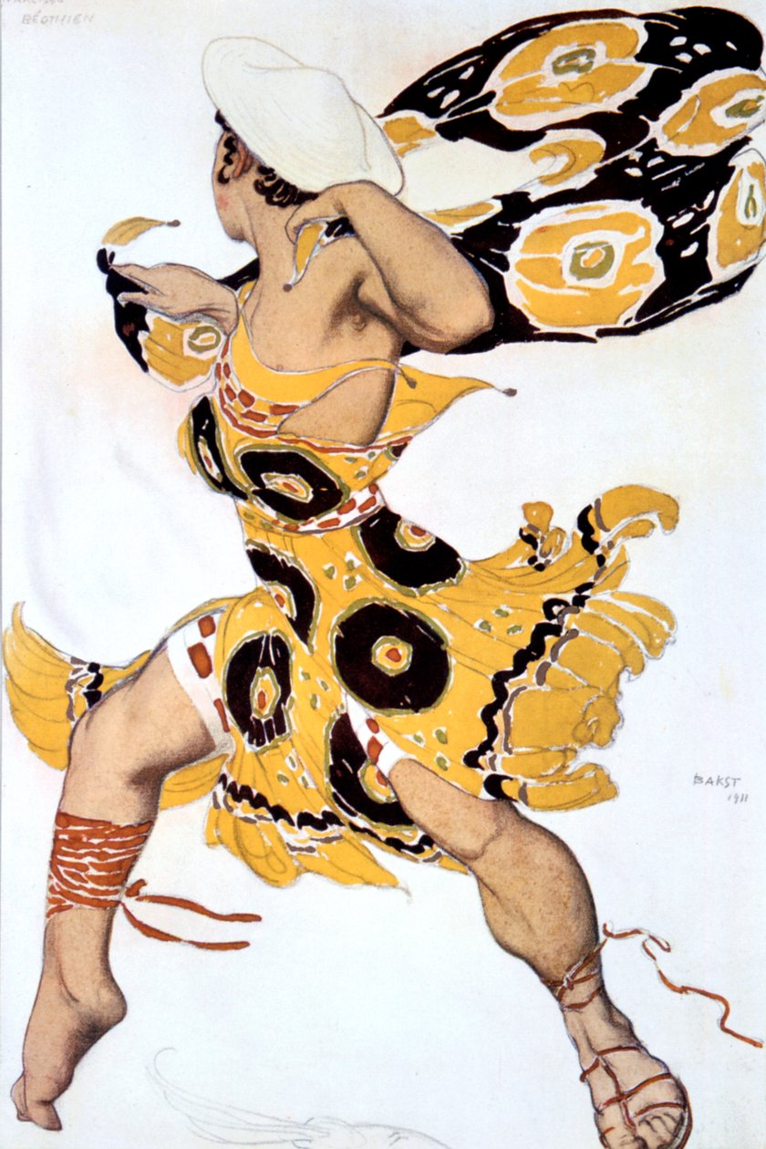 Ephebe, pukusuunnittelu Ballets Russes -tuotantoon Tcherepnins Narcisse, 1911 tekijältä Leon Bakst