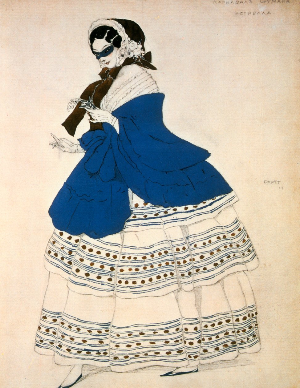 Estrella, pukusuunnittelu Robert Schumannin säveltämän baletin karnevaaliin, 1919 tekijältä Leon Bakst