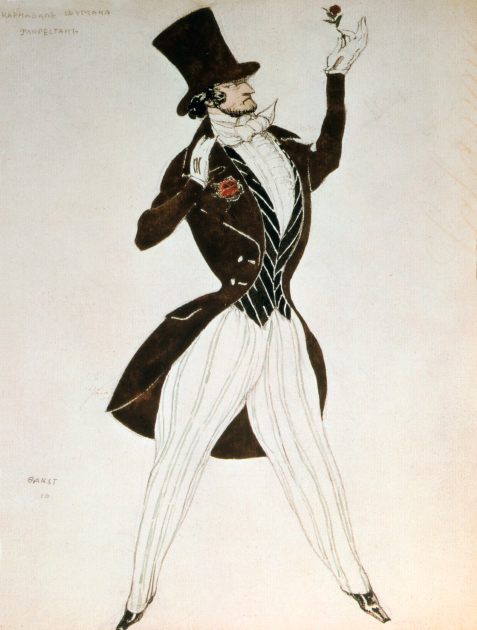 Florestan, pukusuunnittelu Robert Schumannin säveltämän baletin karnevaaliin, 1919 tekijältä Leon Bakst