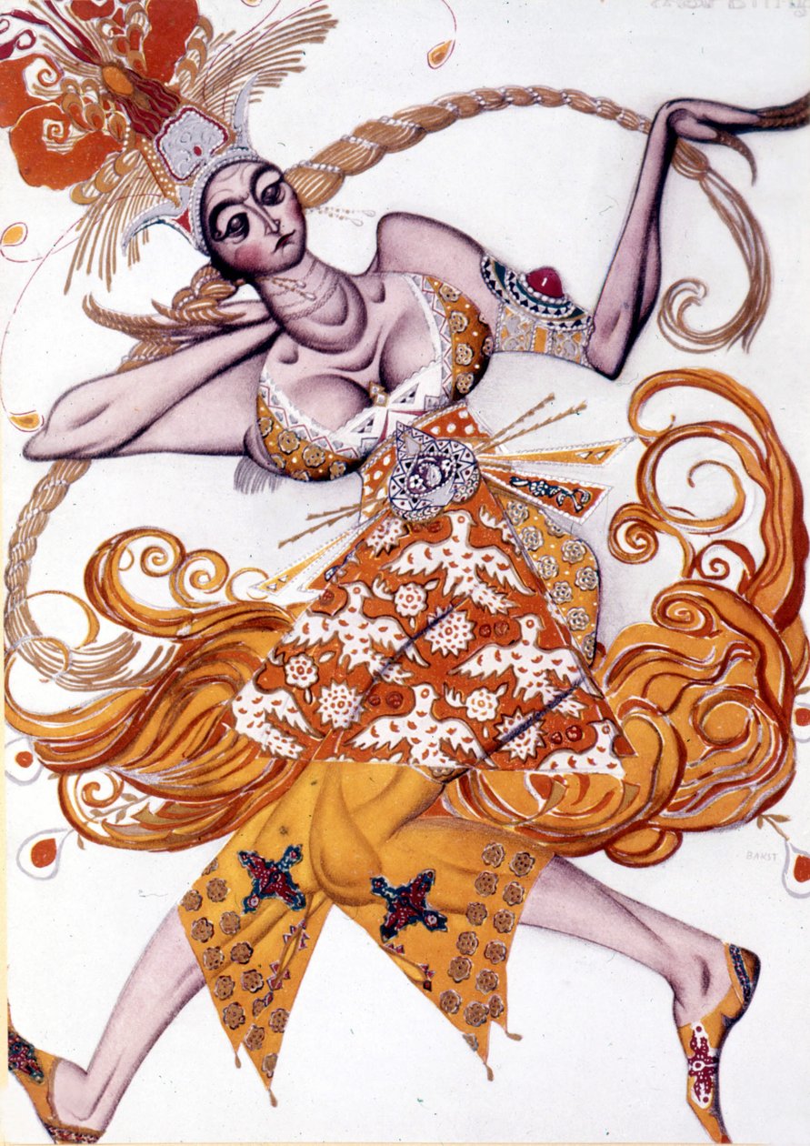 Léon Bakstin puku Igor Stravinskyn "Tulipintuun" Pariisin oopperassa kesäkuussa 1910 tekijältä Leon Bakst