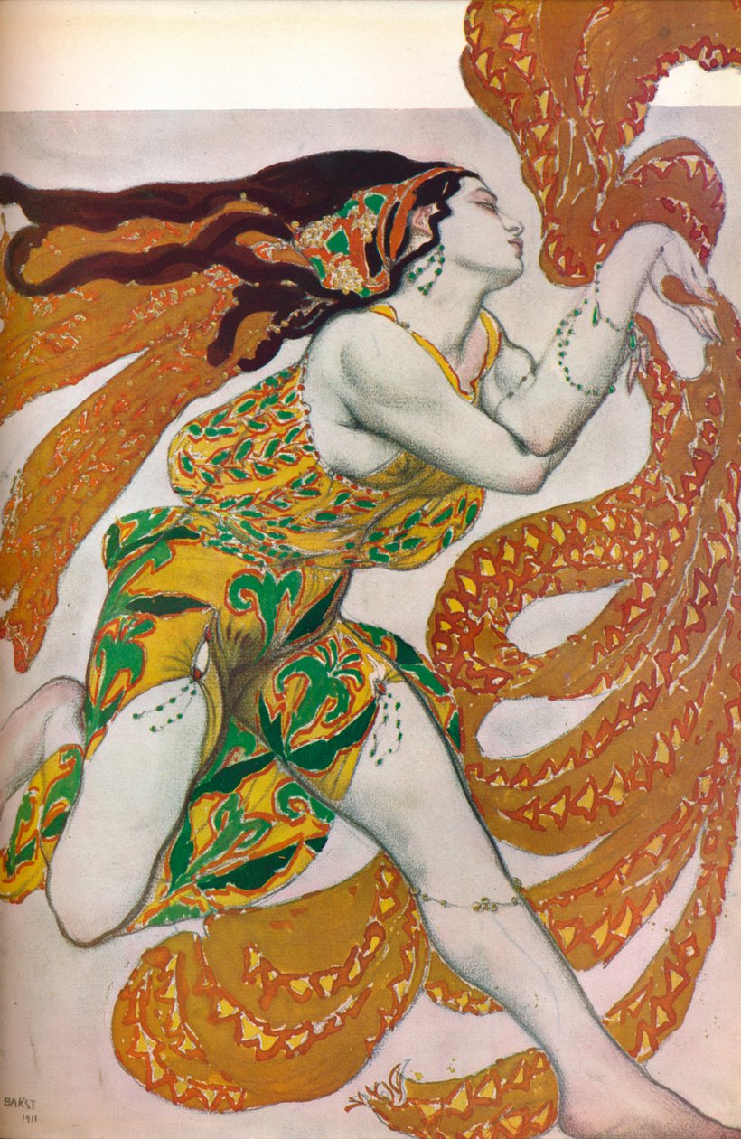 Narcisse: Bacchante. Pukusuunnittelu tanssiin Narcisse, 1911 tekijältä Leon Bakst