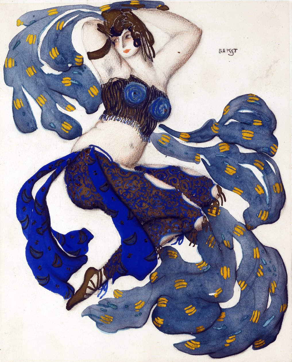 Odalistinen. Pukusuunnittelu N. Rimsky-Korsakovin balettiin Sheherazade - Bakst, Leon (1866-1924) - 1910 - Akvarelli, guassi paperille - 33x28 - Yksityiskokoelma tekijältä Leon Bakst