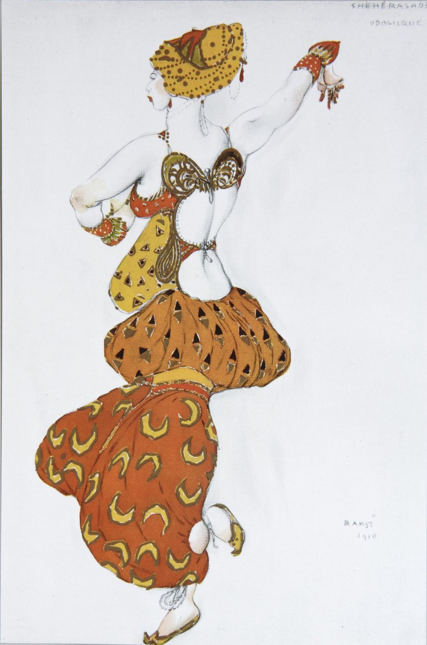 Odalistinen. Pukusuunnittelu N. Rimski-Korsakovin balettiin Sheherazade, 1910 tekijältä Leon Bakst