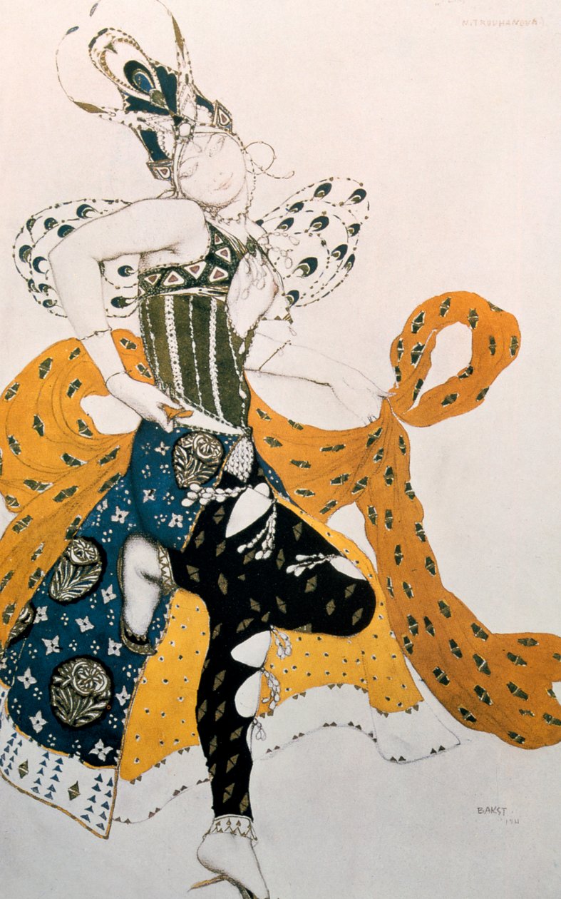 Peri Natasha Trouhanova, pukusuunnittelu Paul Dukasin La Peri -musiikkiin, 1911 tekijältä Leon Bakst