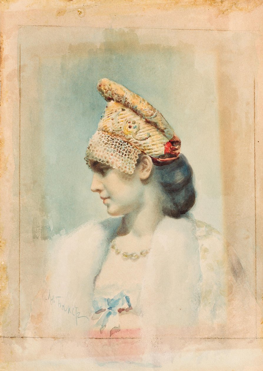 Muotokuva tytöstä, jolla on kokoshnik, 1890 tekijältä Leon Bakst