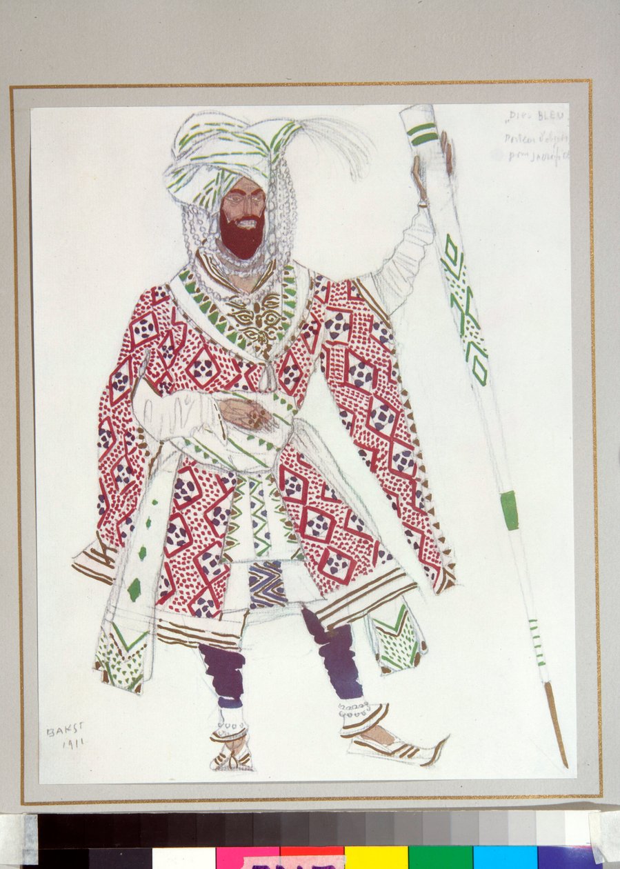 Russian Ballet - C Michel Fokinen ohjaamaan balettiin "Sininen jumala" piirretty puku tekijältä Leon Bakst