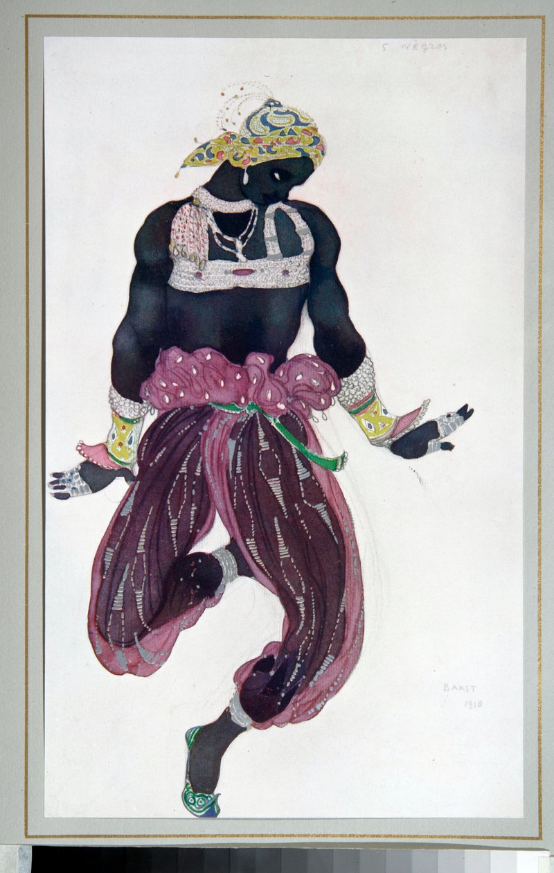 Russian Ballet : piirustus Michel Fokinen ohjaamaan balettiin "Sheherazade". tekijältä Leon Bakst