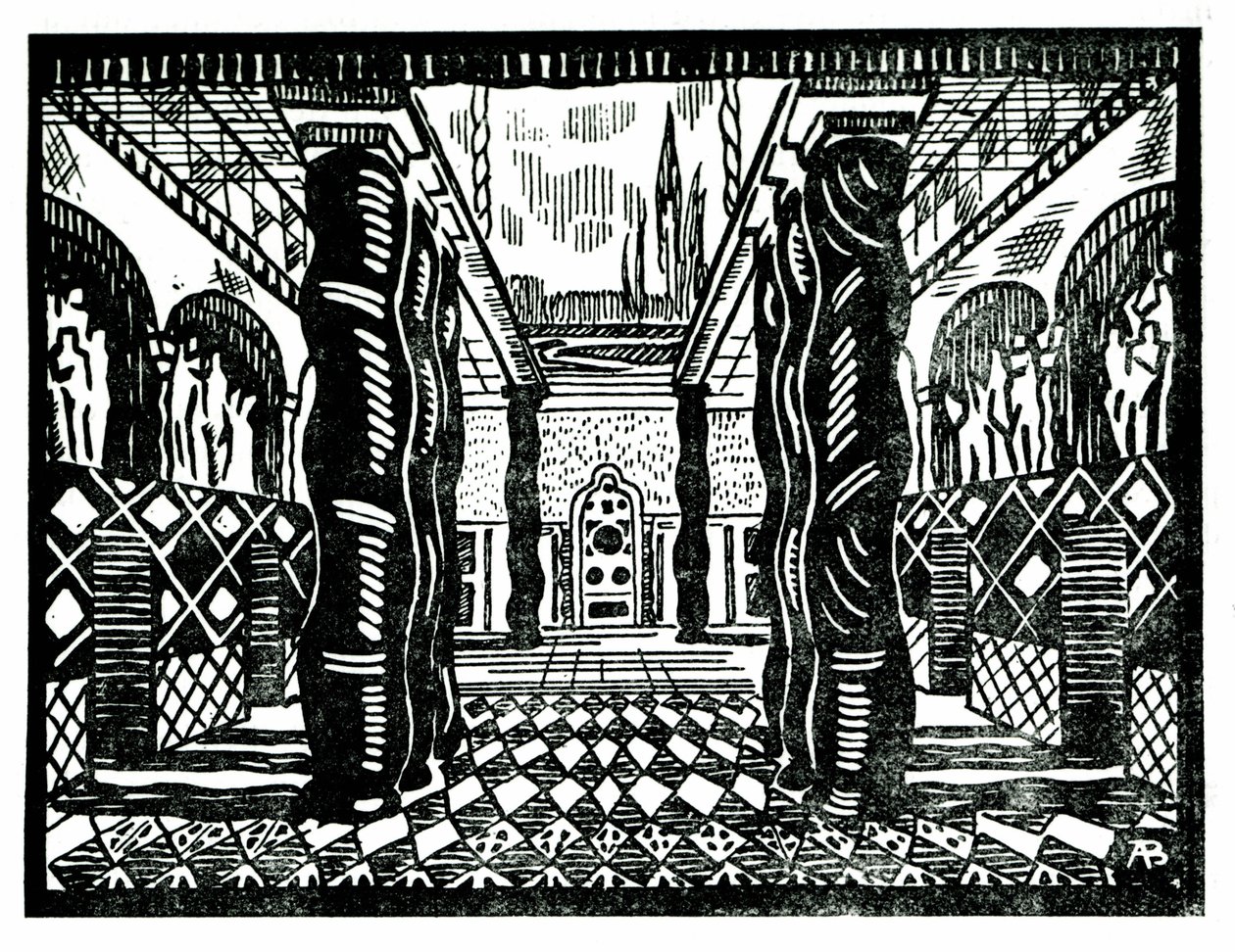Lavastus Leon Bakst (1866-1924), venäläinen taidemaalari ja sisustaja Claude Debussyn (1862-1918) teoksen "Pyhän Sebastianin marttyyrikuolema" kolmannessa näytöksessä, Gabriele D