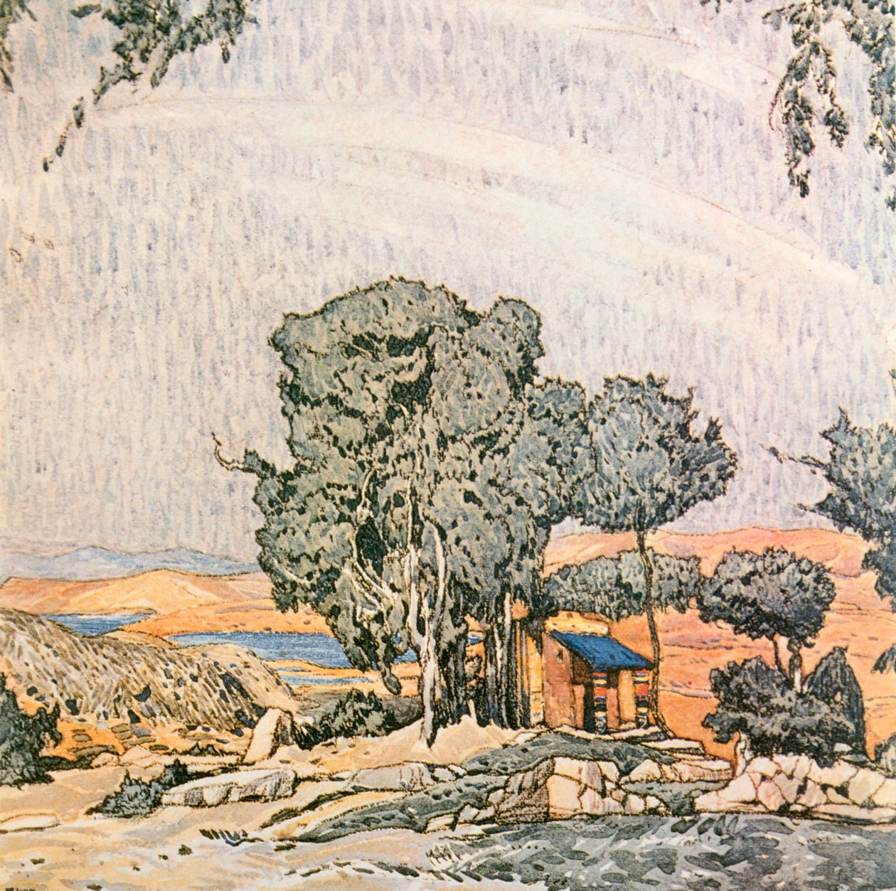 Lavastus Helen of Spartan I näytökseen, esittäjänä Ida Rubensteinin balettiryhmä, 1912 tekijältä Leon Bakst