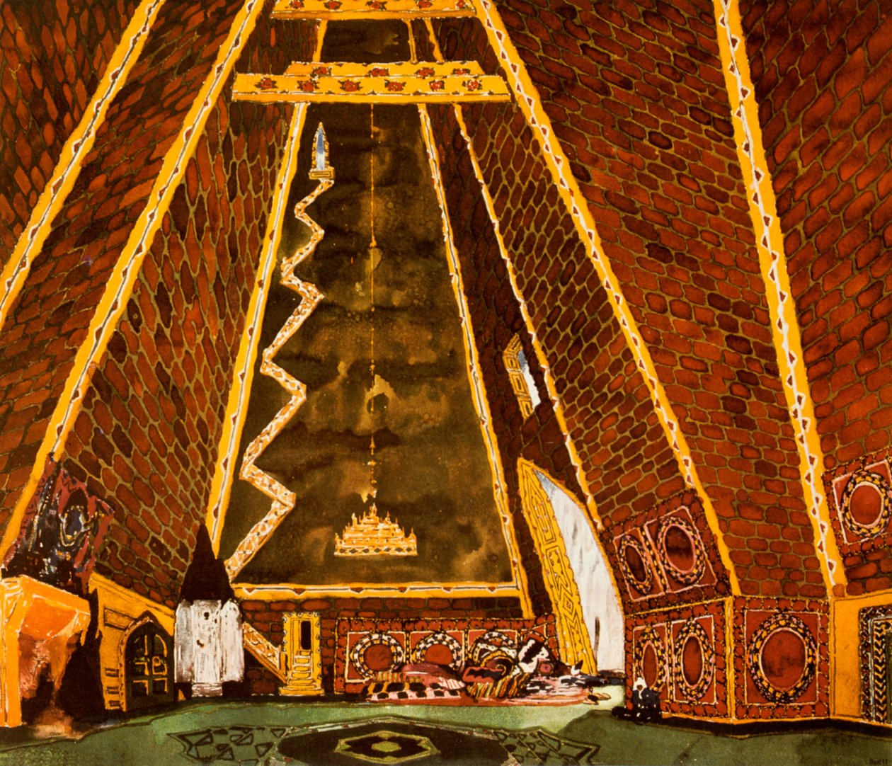 Lavastus Mily Balakirevin baletille Thamar, 1912 tekijältä Leon Bakst