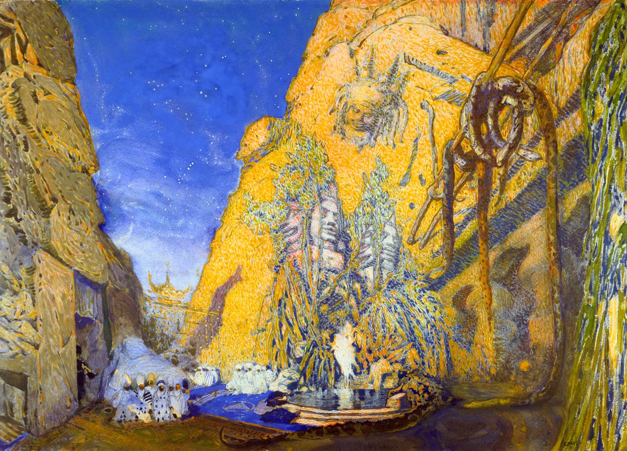 Lavastus Ballets Russes -tuotannolle Le Dieu Bleu The Blue God, 1911 tekijältä Leon Bakst