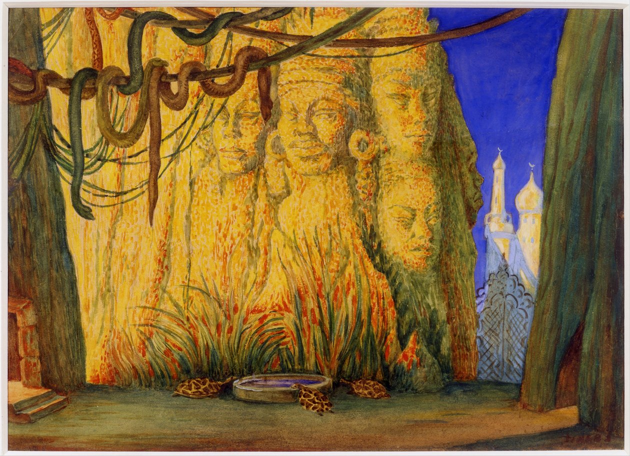 Lavastus R. Hahnin baletinsiniselle jumalalle, 1911 tekijältä Leon Bakst
