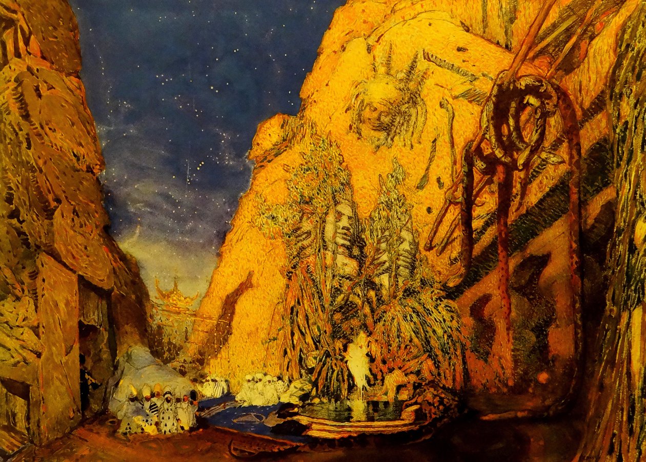 Lavastus R. Hahnin baletinsiniselle jumalalle, 1911 tekijältä Leon Bakst