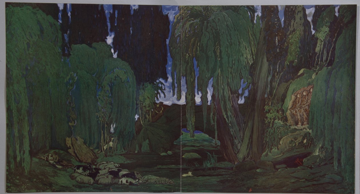 Lavastus N. Tcherepninin balettiin Narcisse, 1911 tekijältä Leon Bakst