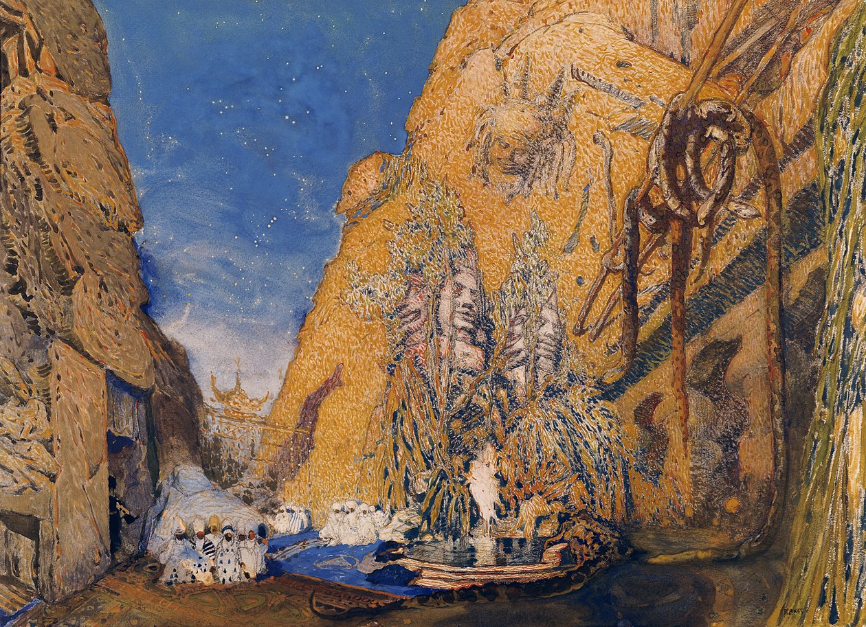 Reynaldo Hahnin (1845-1947) "Dieu Bleu" -lavasteet 1911 tekijältä Leon Bakst