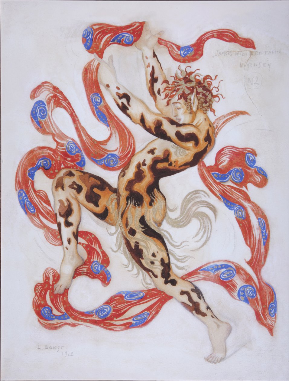 Vaslav Nijinsky C. Debussyn baletissa Faunin iltapäivä tekijältä Leon Bakst