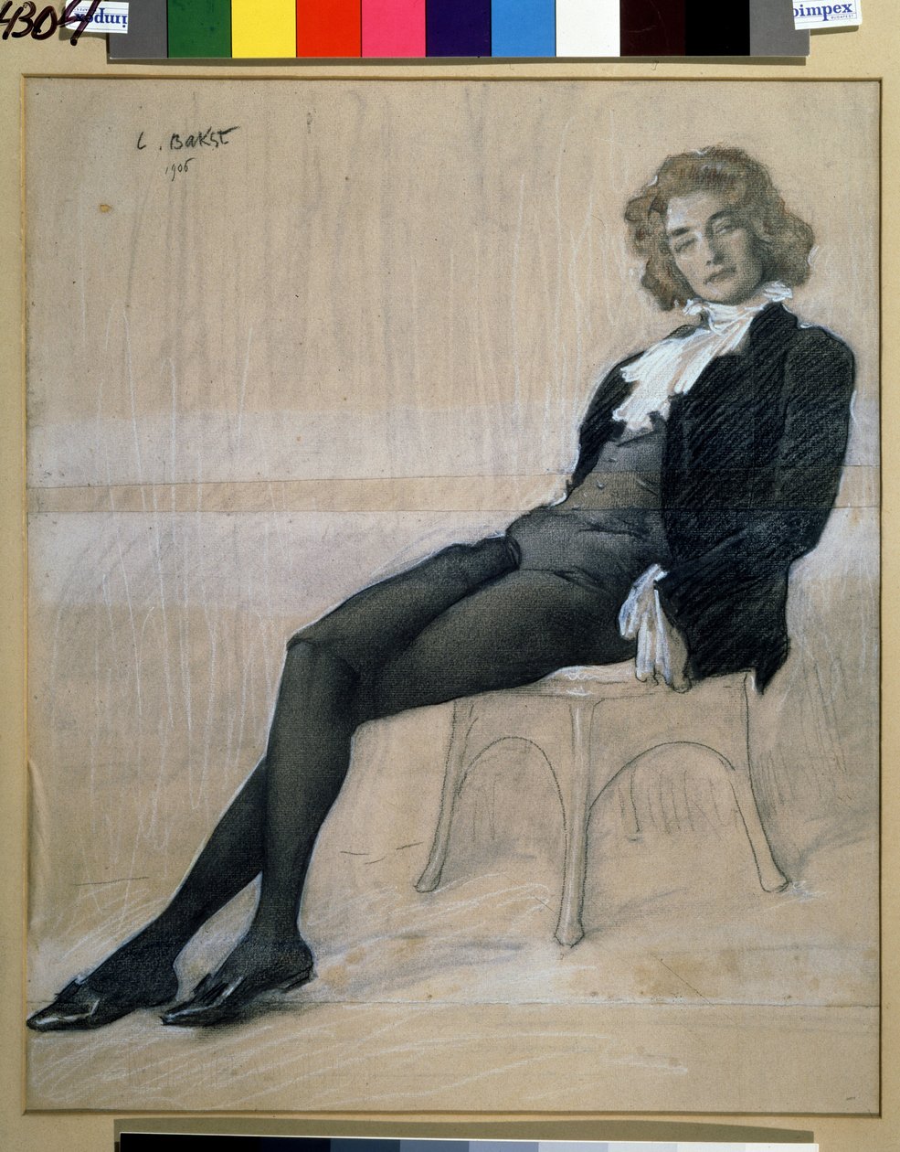muotokuva kirjailija Zinaida Gippiuksesta (1869-1945). (liitu ja sangviini) tekijältä Leon Bakst