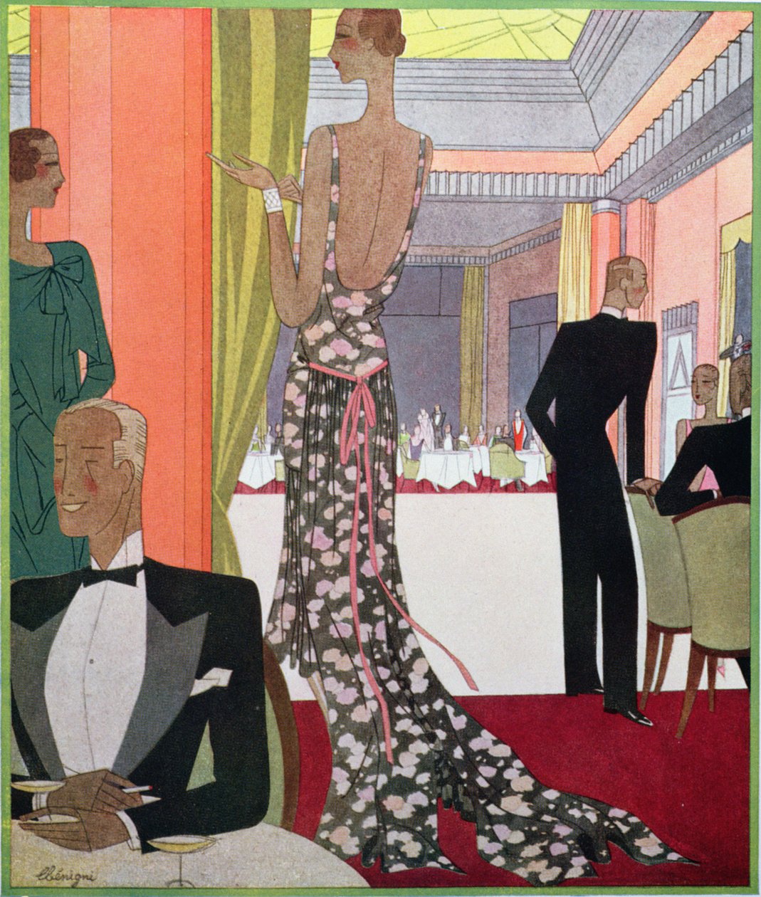 Muotisuunnittelu iltapuvulle House of Louise Boulangerilta Le Touquet -kasinon Gala Soireella tekijältä Leon Benigni