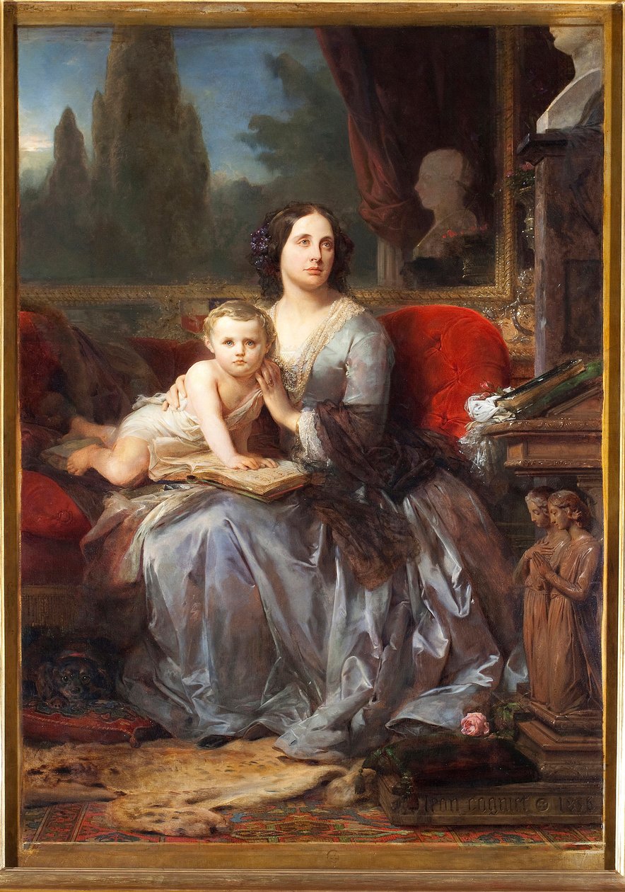 Muotokuva Mariasta (Maria) Brignole-Sale (Brignole Sale) De Ferrari, Gallieran herttuatar (1811-1888) poikansa Filippo kanssa Leon Cognietin maalaus (1794-1880) 1856 Palazzo Rosso, Galleria, Genes tekijältä Léon Cogniet