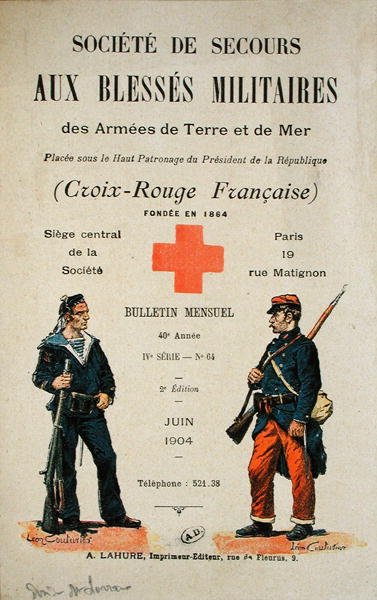 "Societe de Secours aux Blesses Militaires des Armees de Terre et de Mer" kuukausitiedotteen kansi, kesäkuu 1904 (väri litho) tekijältä Leon Couturier