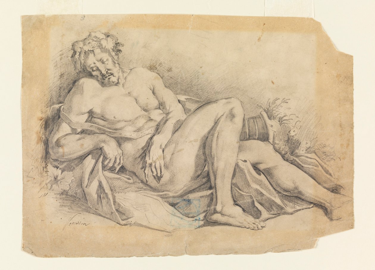 Piirros, Bacchus nukkumassa (Poussinin mukaan), 1886-92 tekijältä Leon Dabo