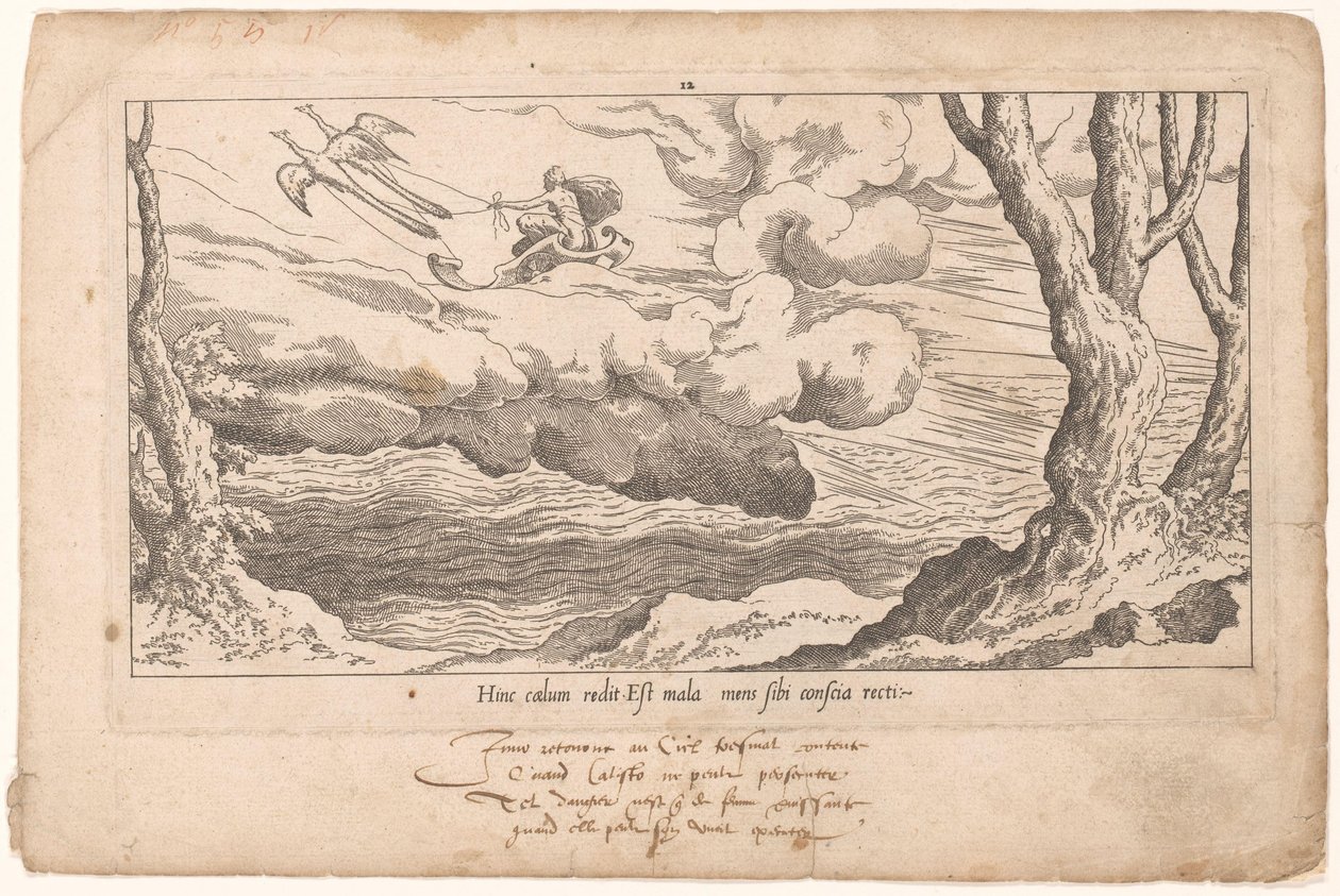 Juno vaunuissaan palaa Olympukseen Le Fable de Calisto (sarjan nimi) Myytti Callistosta (sarjan nimi) tekijältä Leon Davent
