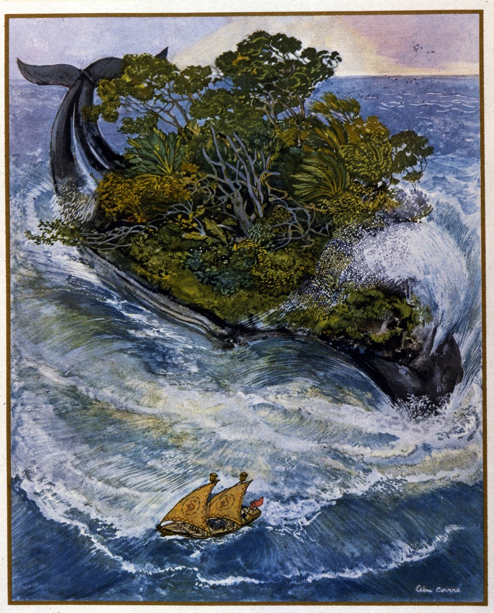 Merimies Sinbad (Sindbad) seikkailut. 1001 yön tarinoista (Tales of Thousand One Nights). Kuvitus: Léon Carre (1878-1942) tekijältä Leon Georges Carre