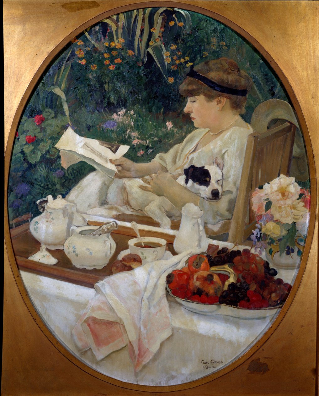 Teetä puutarhassa. Leon Carren maalaus (1878-1942) tekijältä Leon Georges Carre