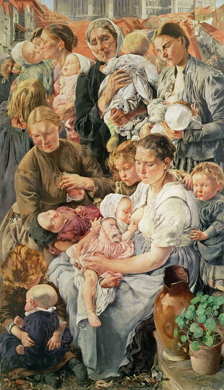 Naiset, oikeanpuoleinen paneeli teoksesta Työntekijän iät, 1895. tekijältä Leon Henri Marie Frederic