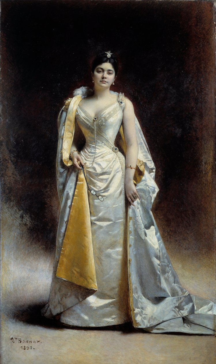 Täyspitkä muotokuva Madame Albert Cahenista Antwerpenistä Leon Bonnatin maalaus (1833-1922) 1891 su. 1,34 x 2,27 m Bayonne, Bonnat Museum tekijältä Leon Joseph Florentin Bonnat