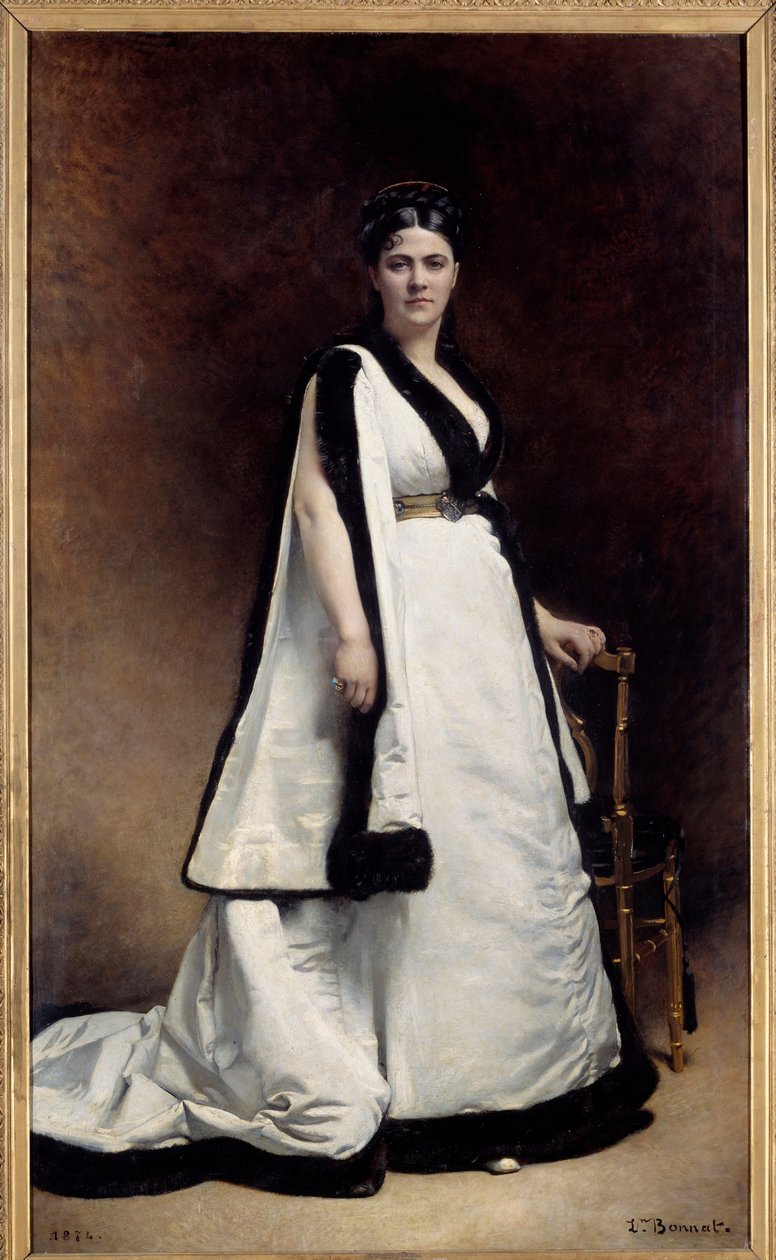 Täyspitkä muotokuva Madame Pascan (1835 - 1914) näyttelijästä. Leon Joseph Bonnatin (1833-1922) maalaus tekijältä Leon Joseph Florentin Bonnat