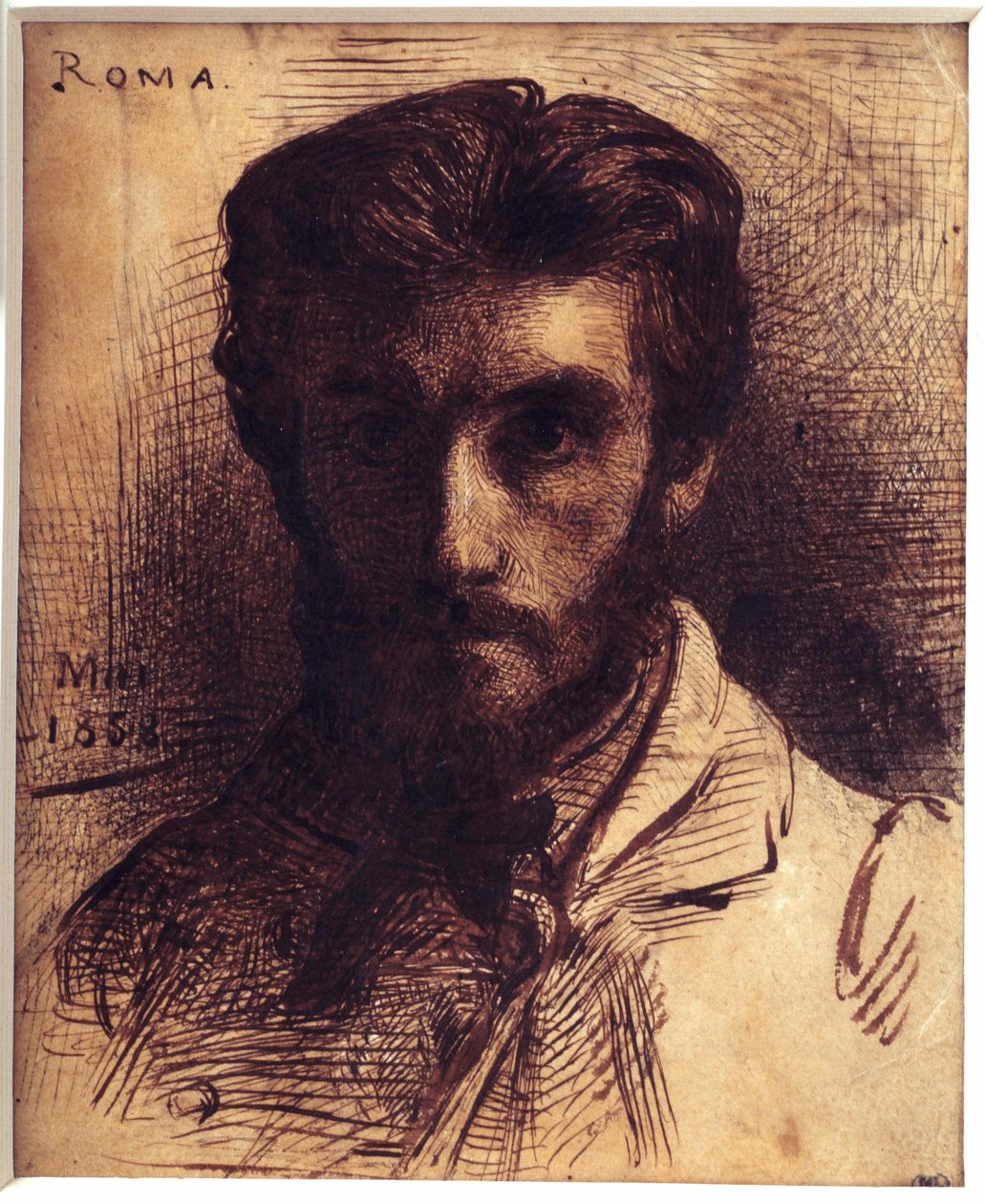 Leon Joseph Bonnatin (1833-1922) omakuvapiirros kynällä, pesulla ja musteella. toukokuu 1858. Dim. 0,18 x 0,14 m. Pariisi, Musee d