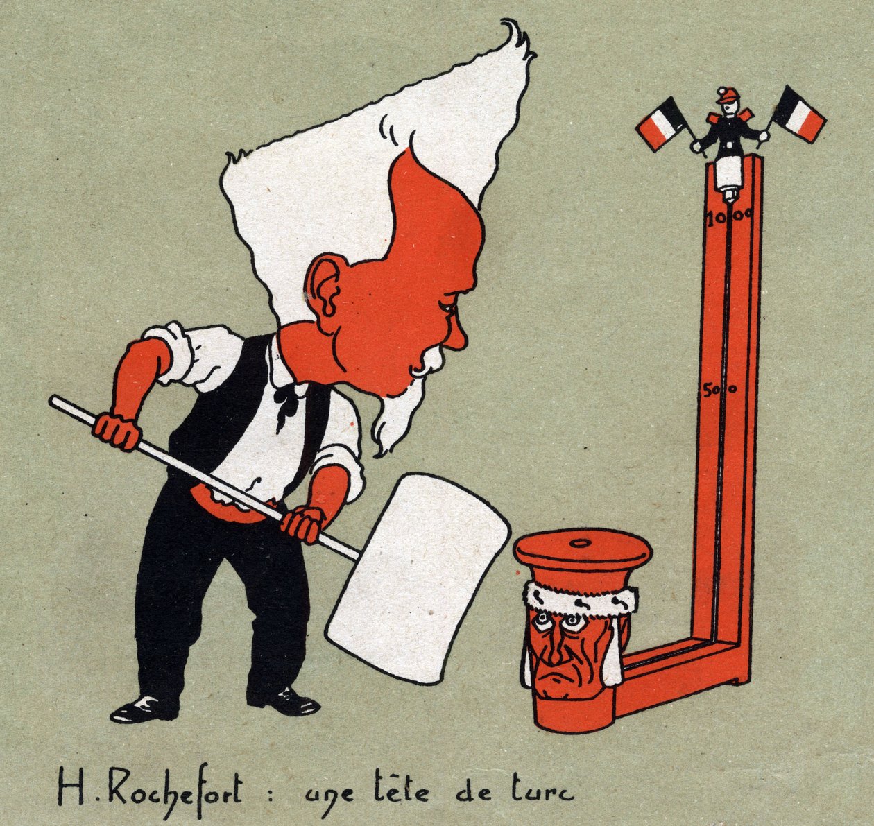 Sarjakuva Henri Rochefort (1831-1913), ranskalainen toimittaja ja poliitikko "" Turkin johtaja"" - Kuvitus Leon Lebegue (1863-1944) - Kaiverrus "" Le sun-du-dimanche"" tekijältä Leon Lebegue