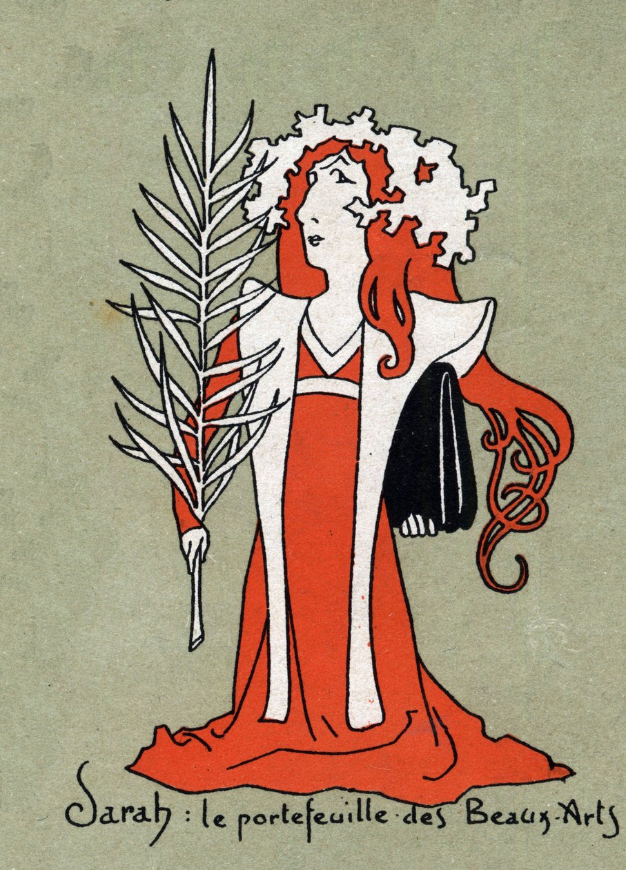 Henriette Rosine Bernardin sarjakuva Sarah Bernhardtista (1844-1923) taiteen salkkuna - kuvitus Leon Lebegue (1863-1944) - Kaiverrus "" Le sun-du-dimanche"" tekijältä Leon Lebegue